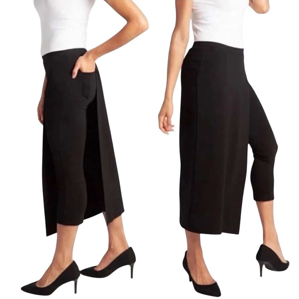 Betabrand Women's Black Sassiest Pants Crop Trouser Midi Skirt Pant Size Medium